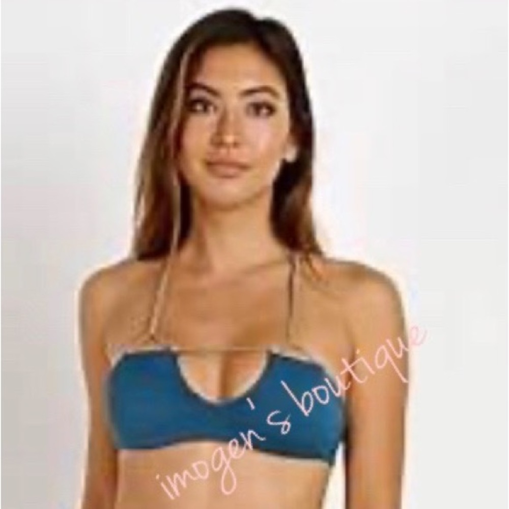 NWT KOA swim top teal gold London bikini top reversible pink racer back XS